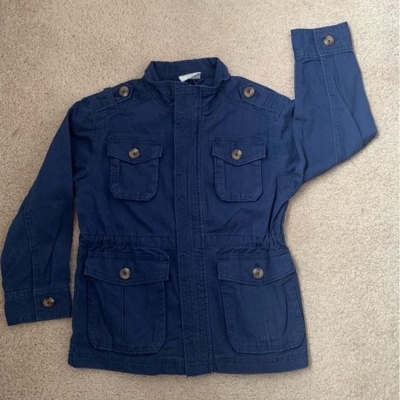 CRAZY 8 Girls Utility Cargo Jacket Below Hip Zip Up Velcro Sz S 5/6 Navy Blue - Picture 2 of 15